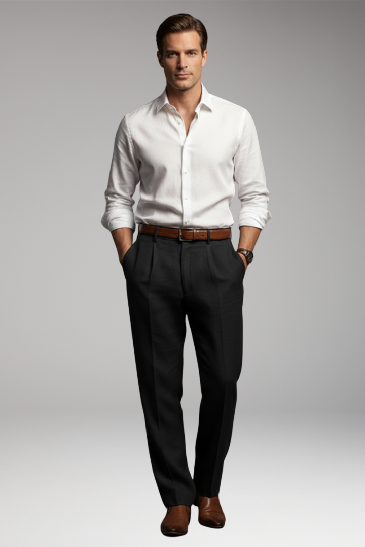 Men's Pleated Elastic Waist Pants Button Fly