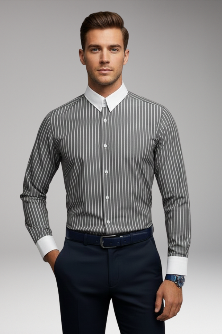 Men's Dress Shirt Lapel Collar Button Cuffs