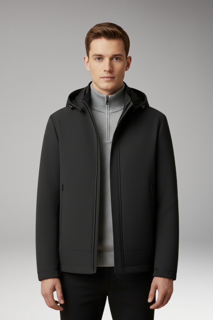 Men's Windproof Jacket Hooded Zippered Pockets