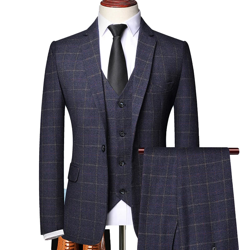 Men's Classic Plaid Spring Blazer Suit Set