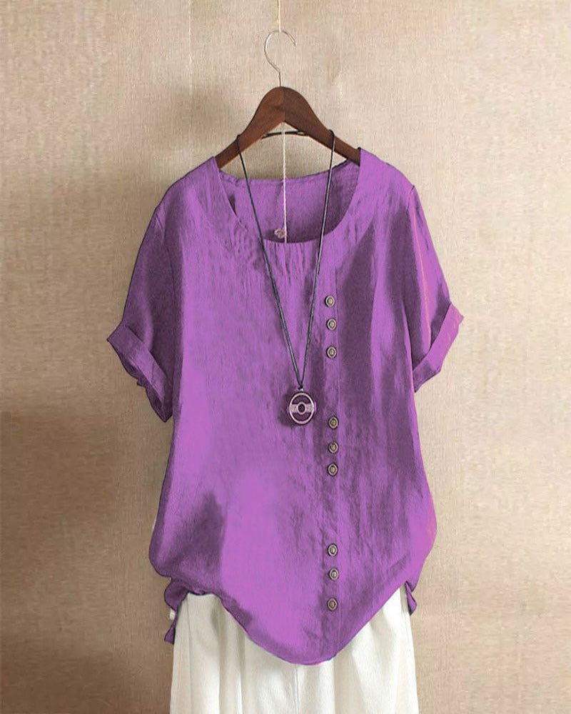 Relaxed Fit Ladies Summer Blouse with Buttons