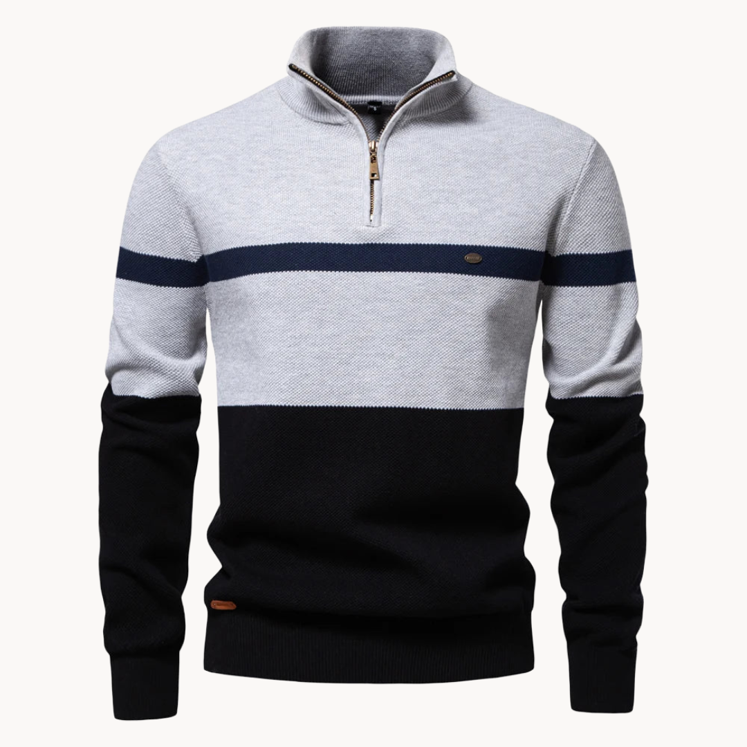 Men's Color Block Quarter-Zip Sweater Casual
