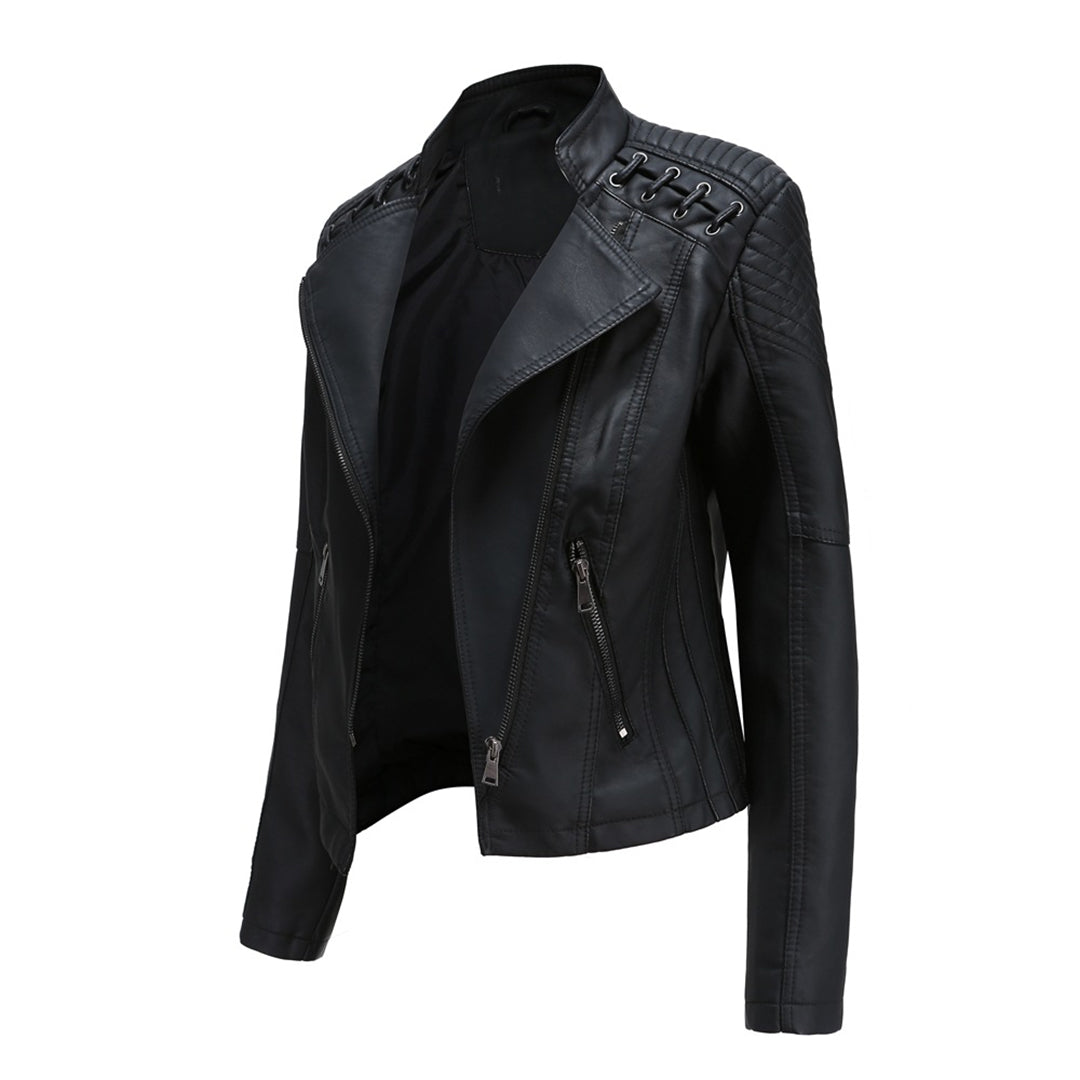 Women's Leather Motorcycle Jacket Durable Black
