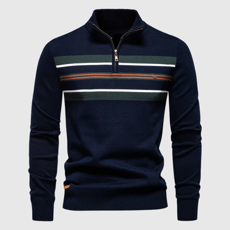 Men's Striped Half-Zip Jumper Contrast Chest Knitwear