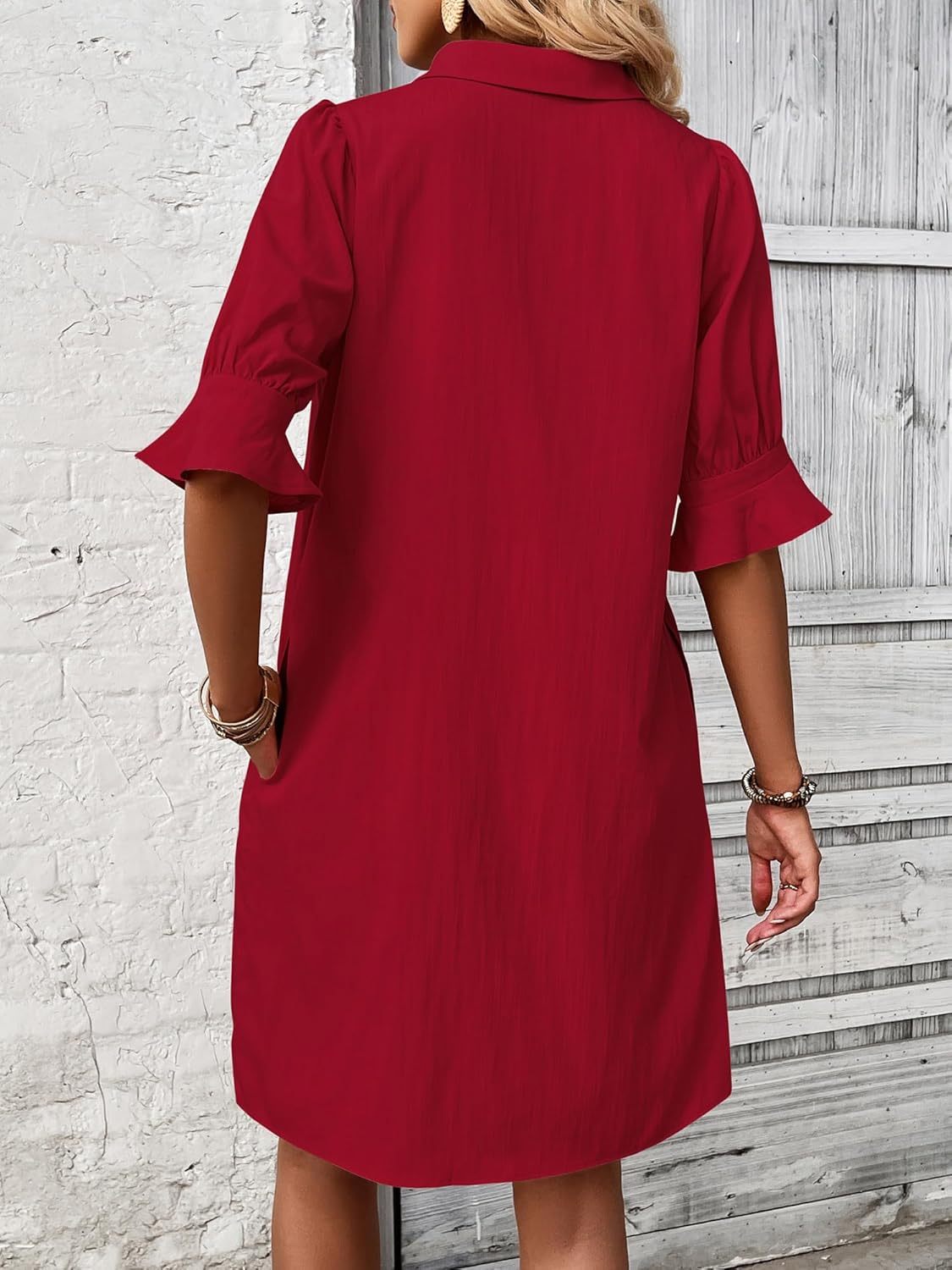 Classic Fit Women's 3/4 Sleeve Shirt Dress