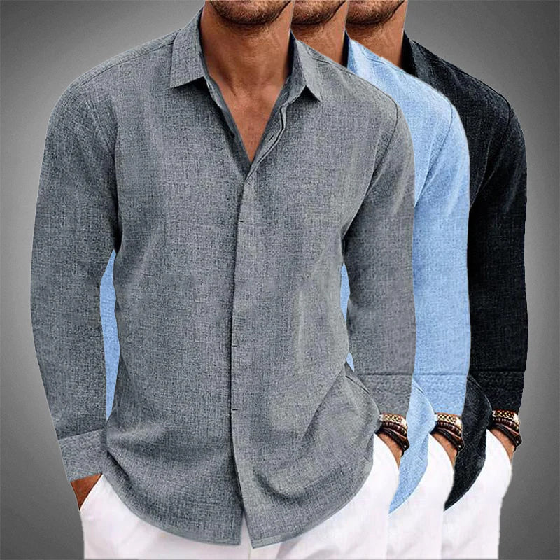 Men's Long Sleeve Button Front Shirt Classic Collar