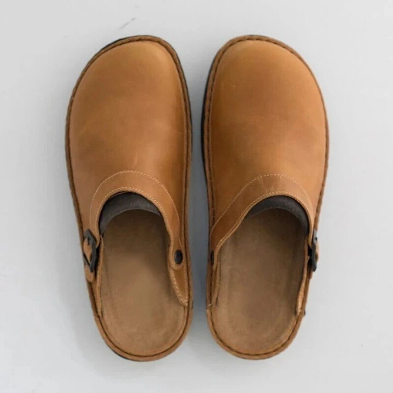 Men's Buckle Strap Clog Open Back Layered Sole
