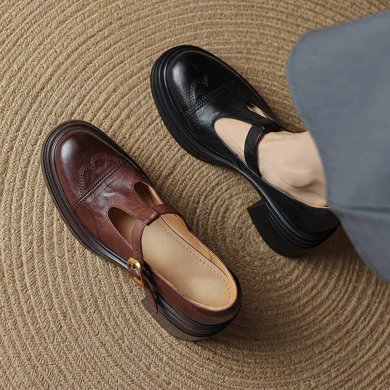 Timeless Ladies Genuine Leather Strap Shoes