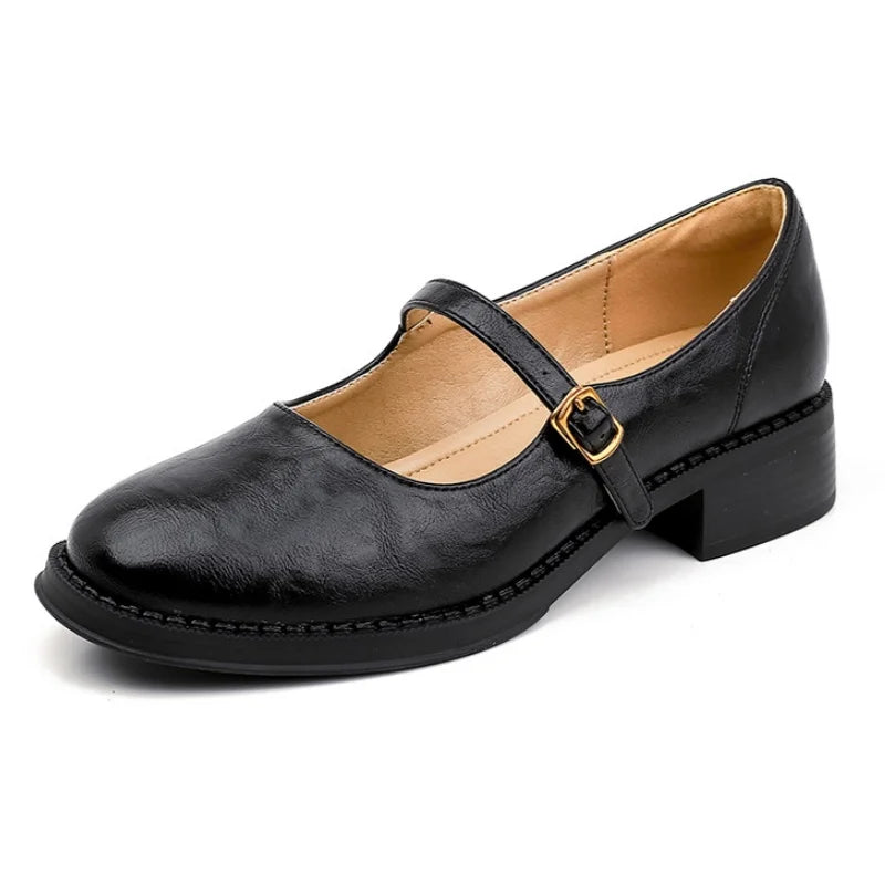 Classic Ladies Leather Low Heel Mary Jane Shoes