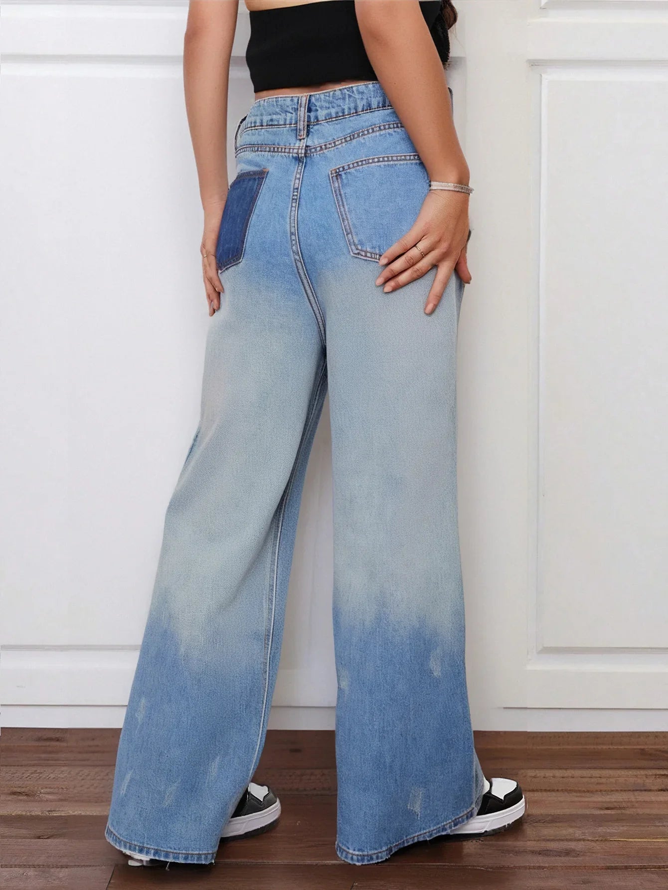 Women's Straight Jeans Color Block Denim Blue