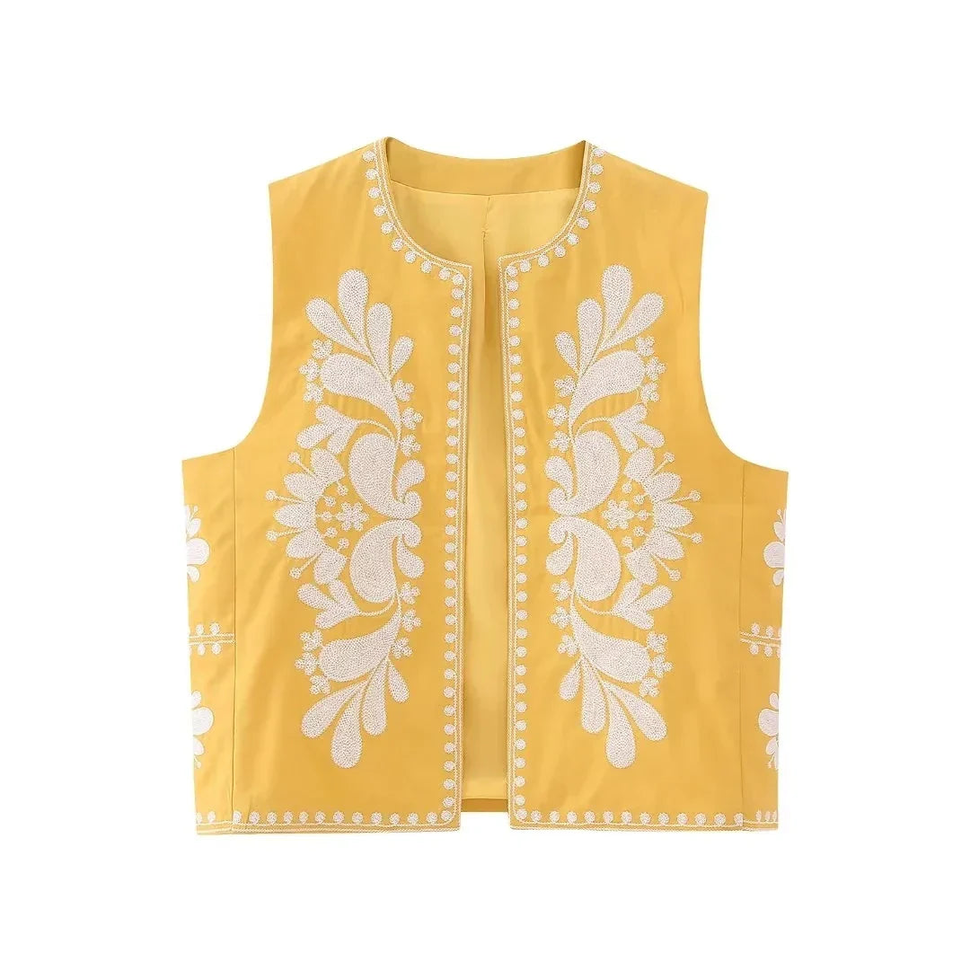 Women's Embroidered Vest Floral Sleeveless Cotton Summer