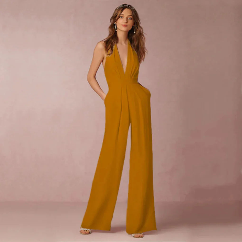 Women's Deep V Neck Backless Jumpsuit