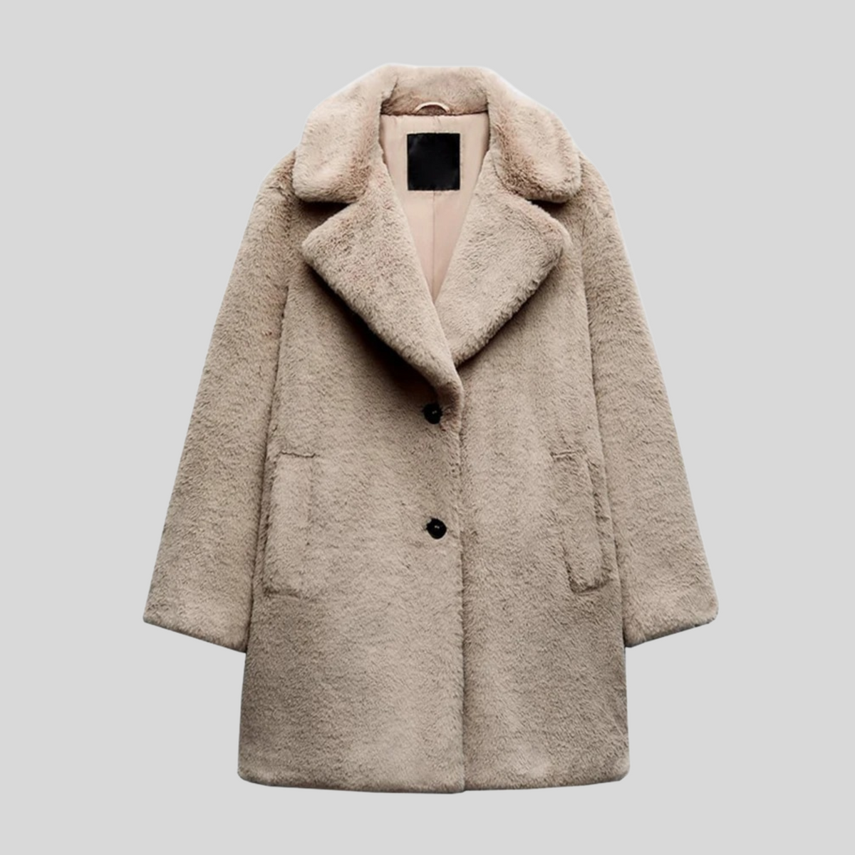 Women's Fur Winter Coat Oversized Lapel Collar Button Front Design