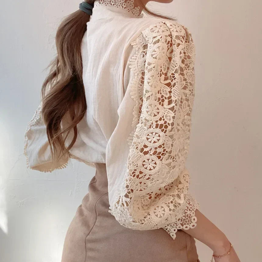 Elegant Lace Trim Women's Blouse