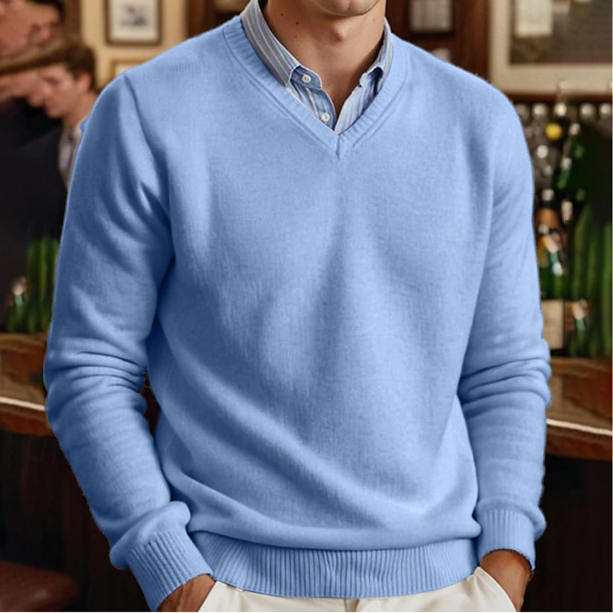 Men's V-Neck Sweater Solid Color