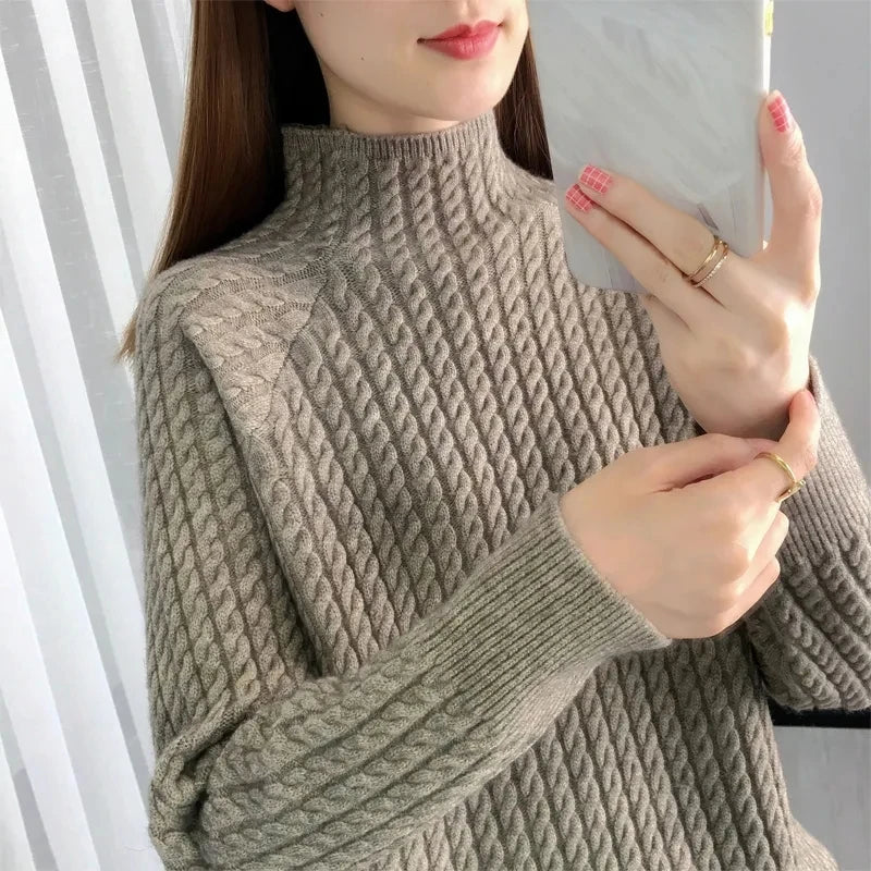 Women's Braided Cotton Turtleneck Sweater
