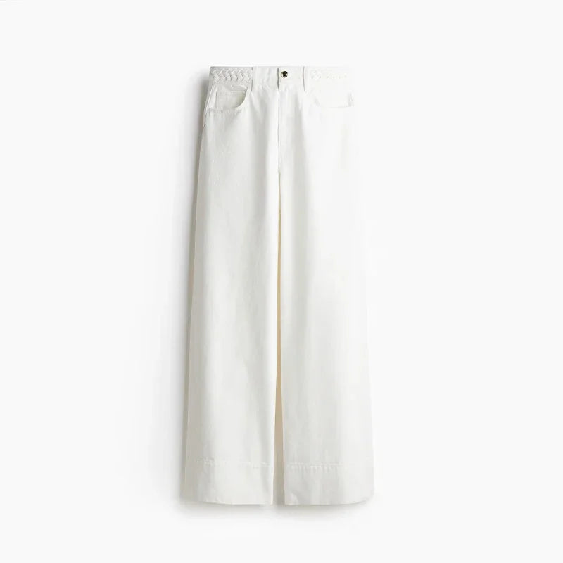 Women's Wide Leg Denim Trousers Braided Twist Blue