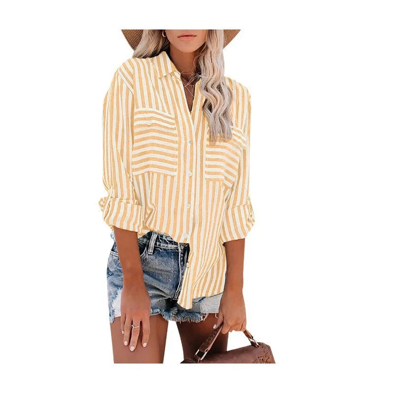 Chic Women's Lightweight Striped Shirt Blouse