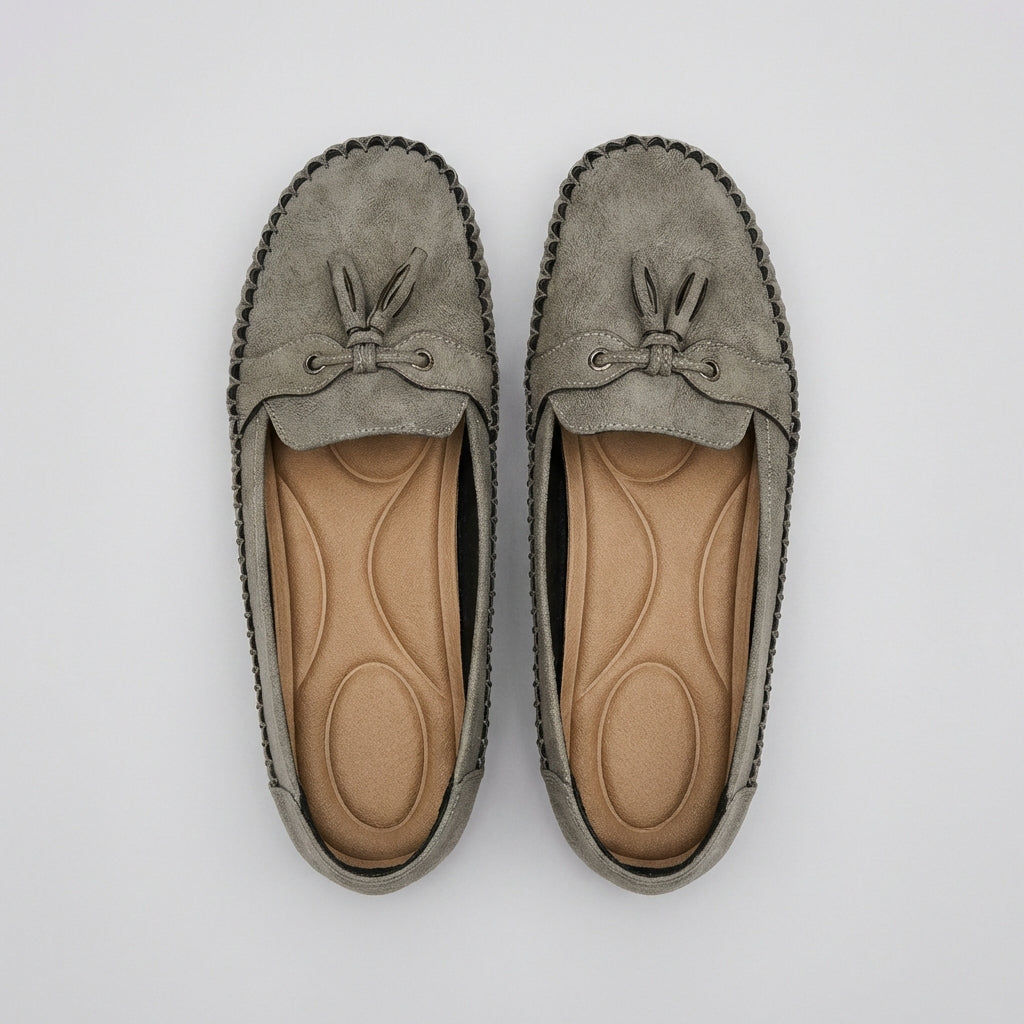 Suede Slip On Loafers Moccasin Stitching Brown
