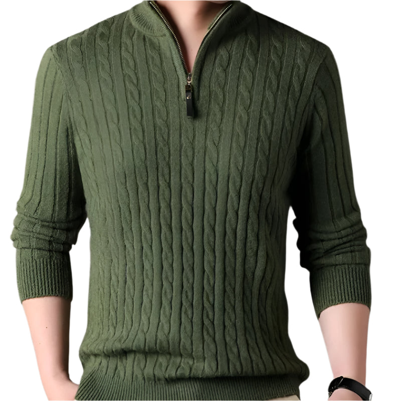 Wells Men's Cable Knit Quarter Zip Sweater