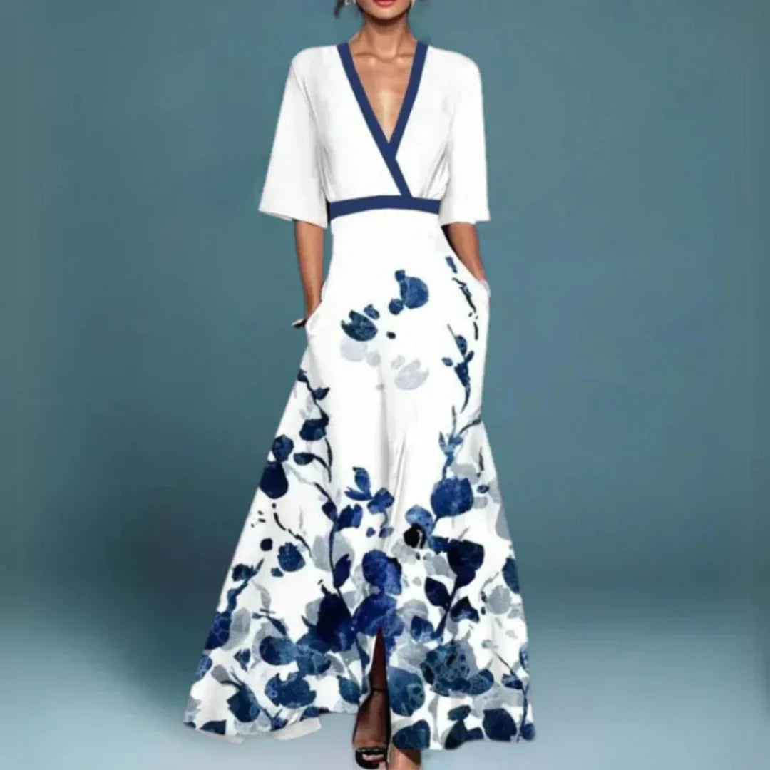 Women's Maxi Dress Floral V-Neck Wrap Style Half Sleeves