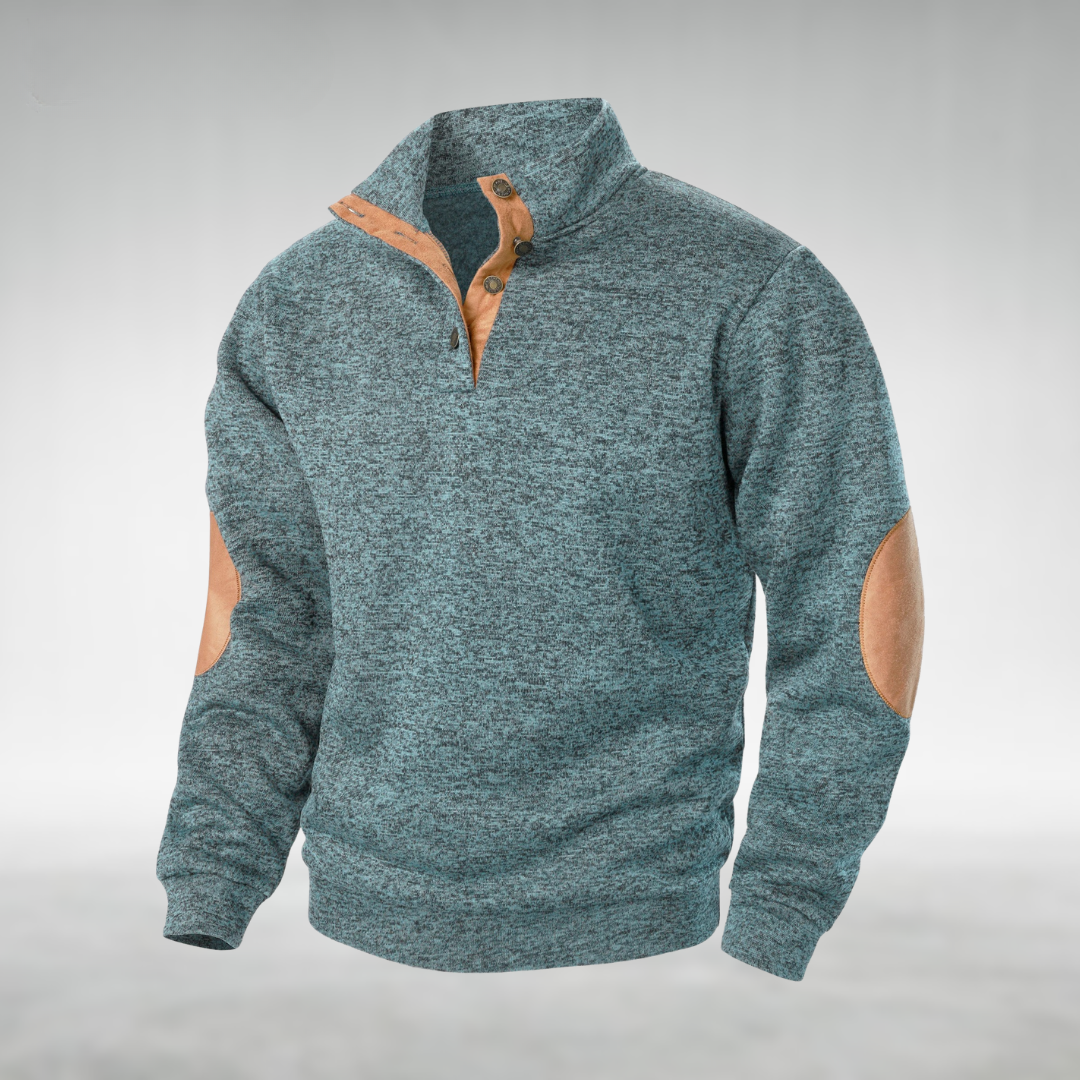 Men's Sweatshirt Button Neck Elbow Patch