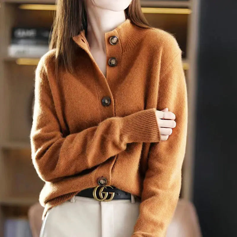Valentina Rossi Cozy Plush Harmony Cardigan with Asymmetrical High Neck