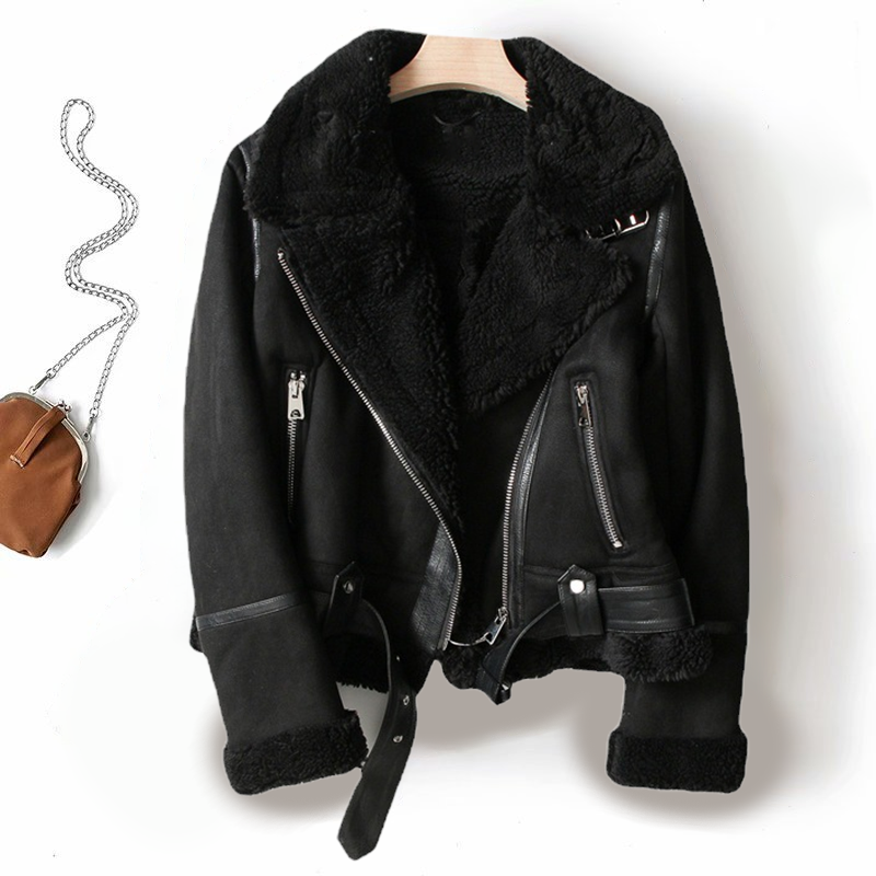 Luxury Faux Shearling Biker Jacket for Women