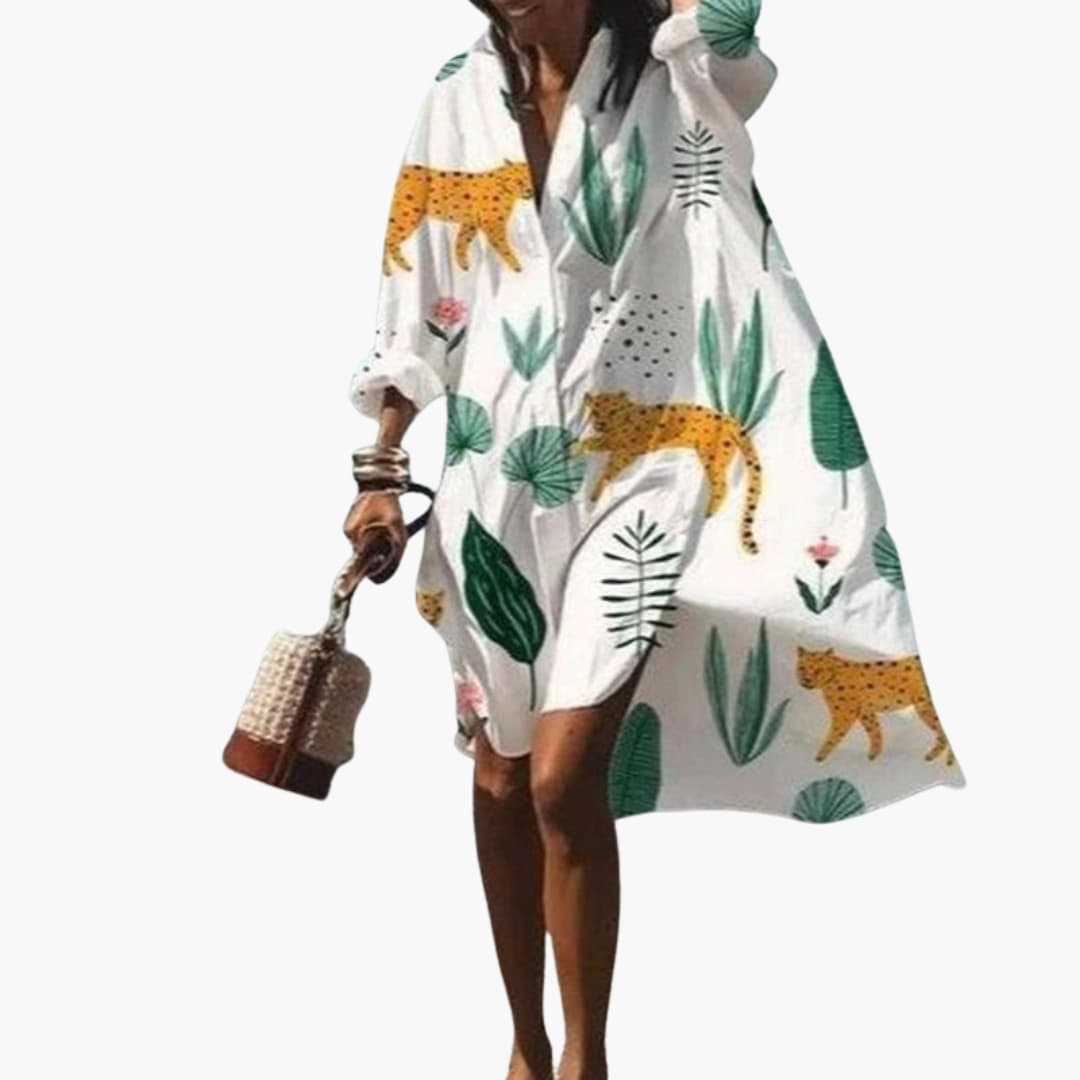 Women's Long Sleeve V Neck Beach Dress