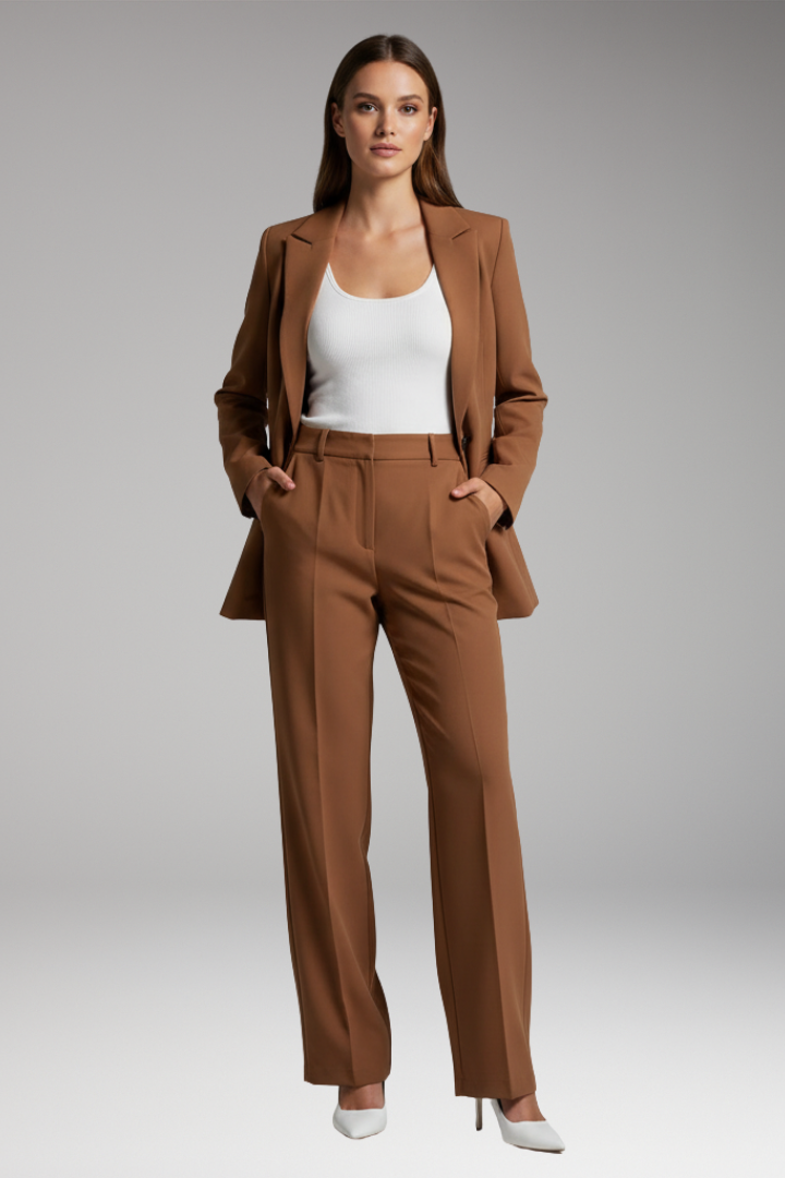 Women's Lapel Blazer Suit Straight Leg Trousers
