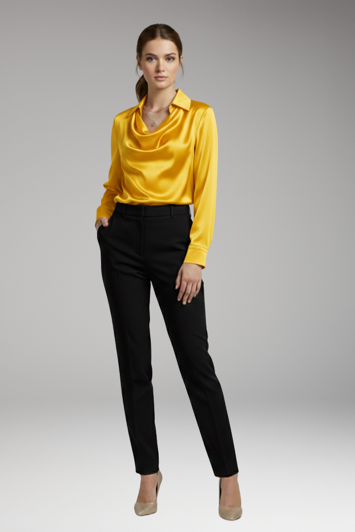 Women's Long Sleeve Blouse Draped Collar