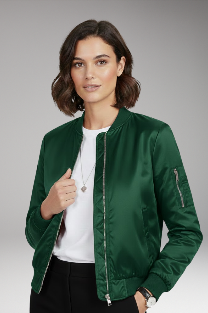 Women's Bomber Jacket Round Neck Zip Closure