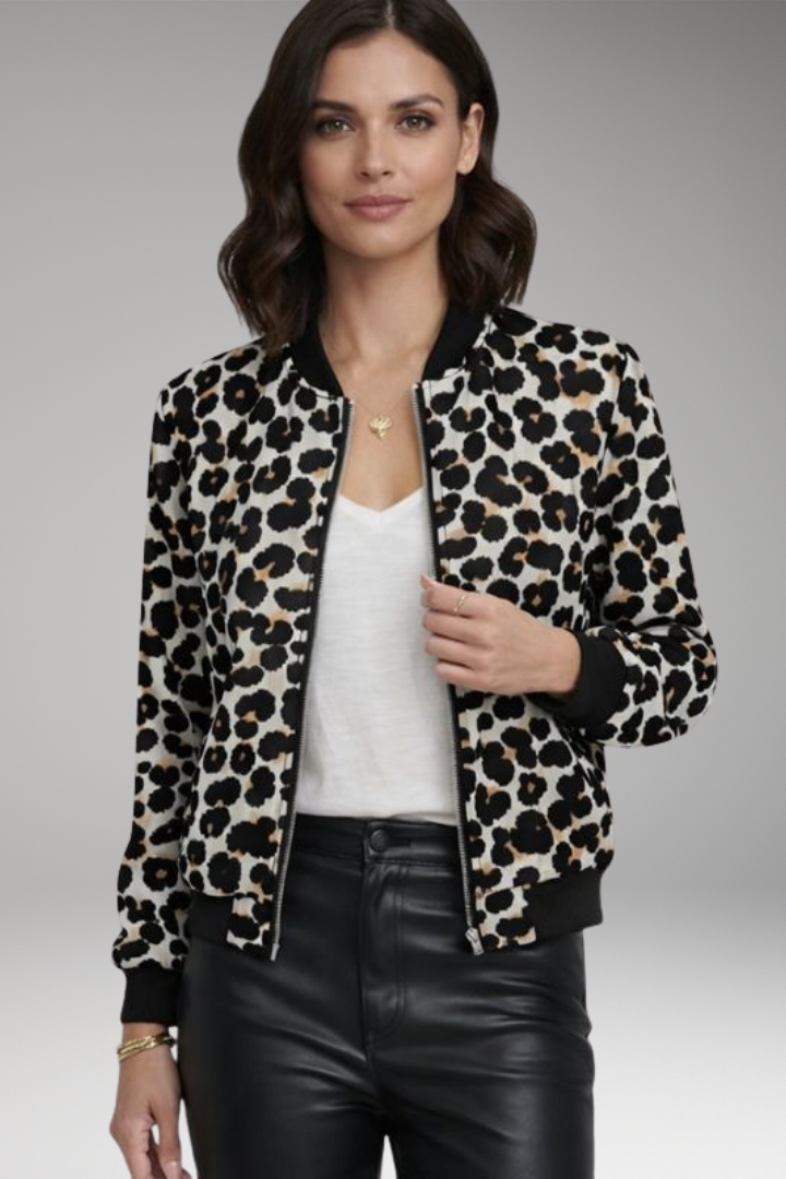 Women's Leopard Bomber Jacket Zipper Front