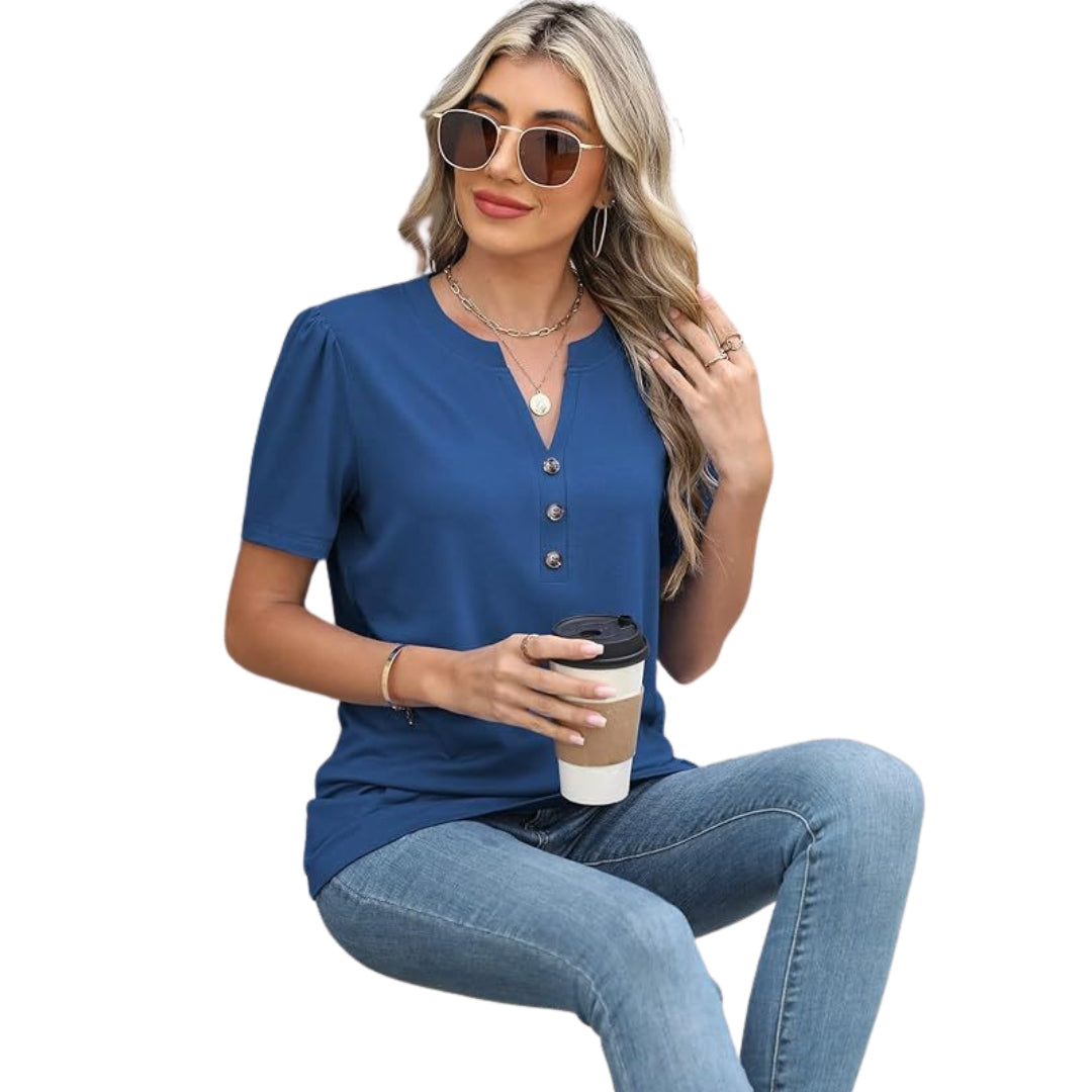 Women's Short Sleeve T-Shirt Button Detail