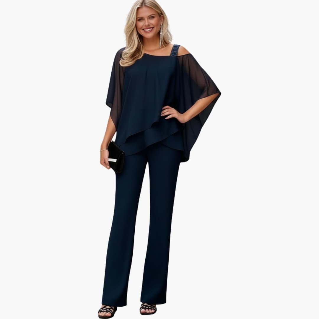 Women's Chiffon Two-Piece Short Sleeve and Pants Set