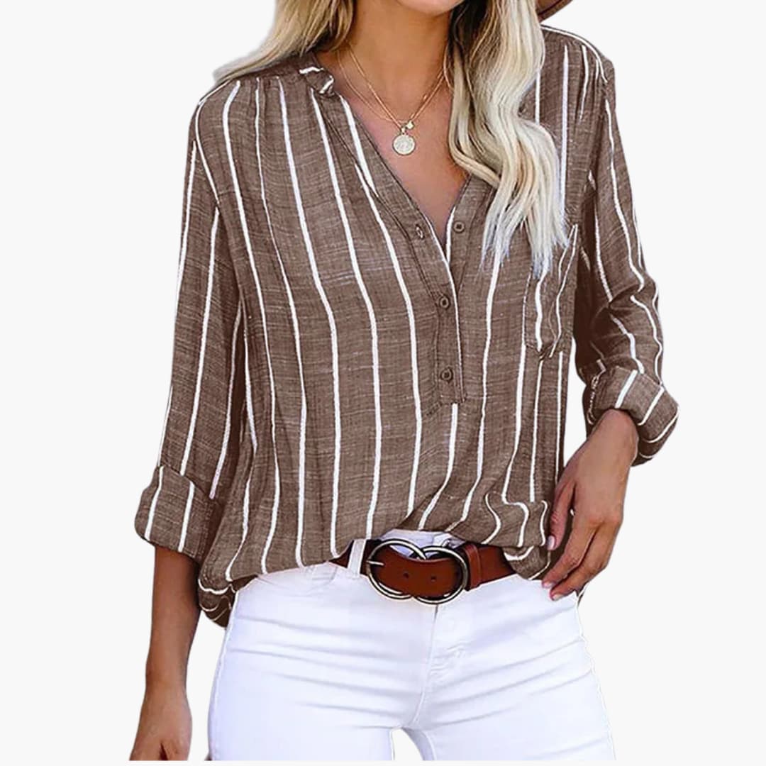Women's Striped Button-Down Shirt Long Sleeve Cotton