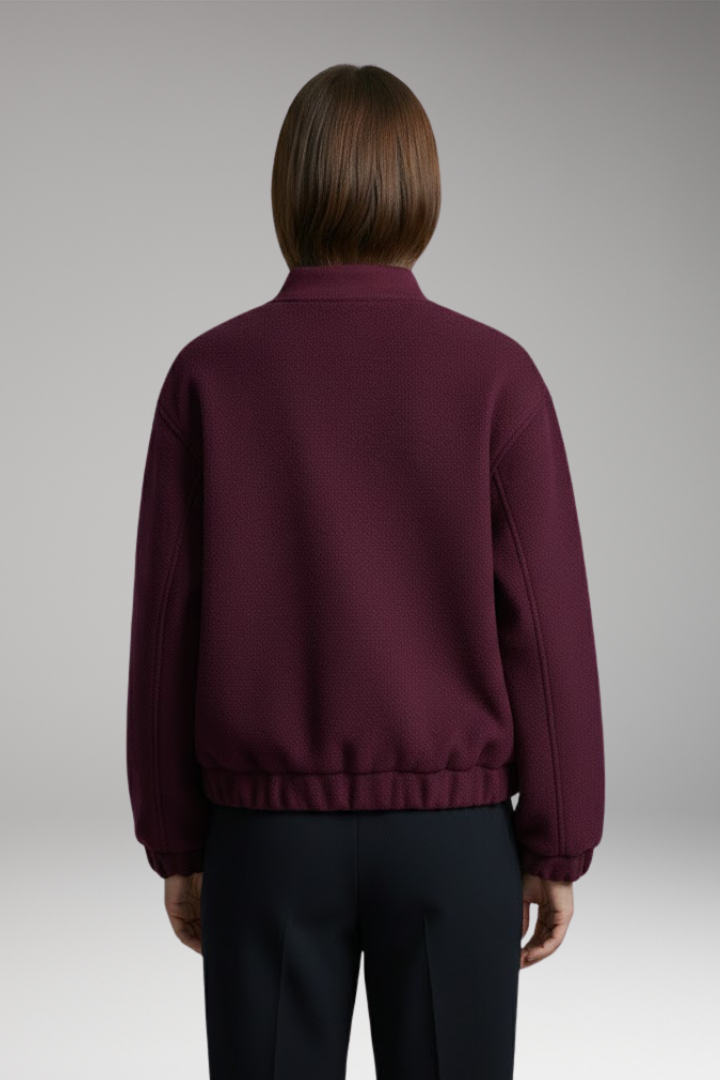 Women's Fleece Bomber Jacket Elastic Cuffs Side Pockets