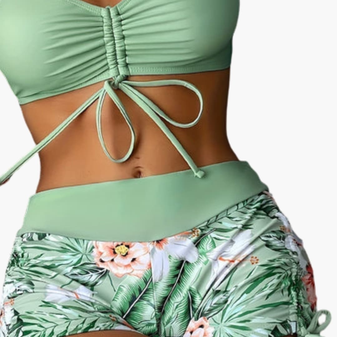 Women's Floral High-Waisted Bikini Set Scoop Neck