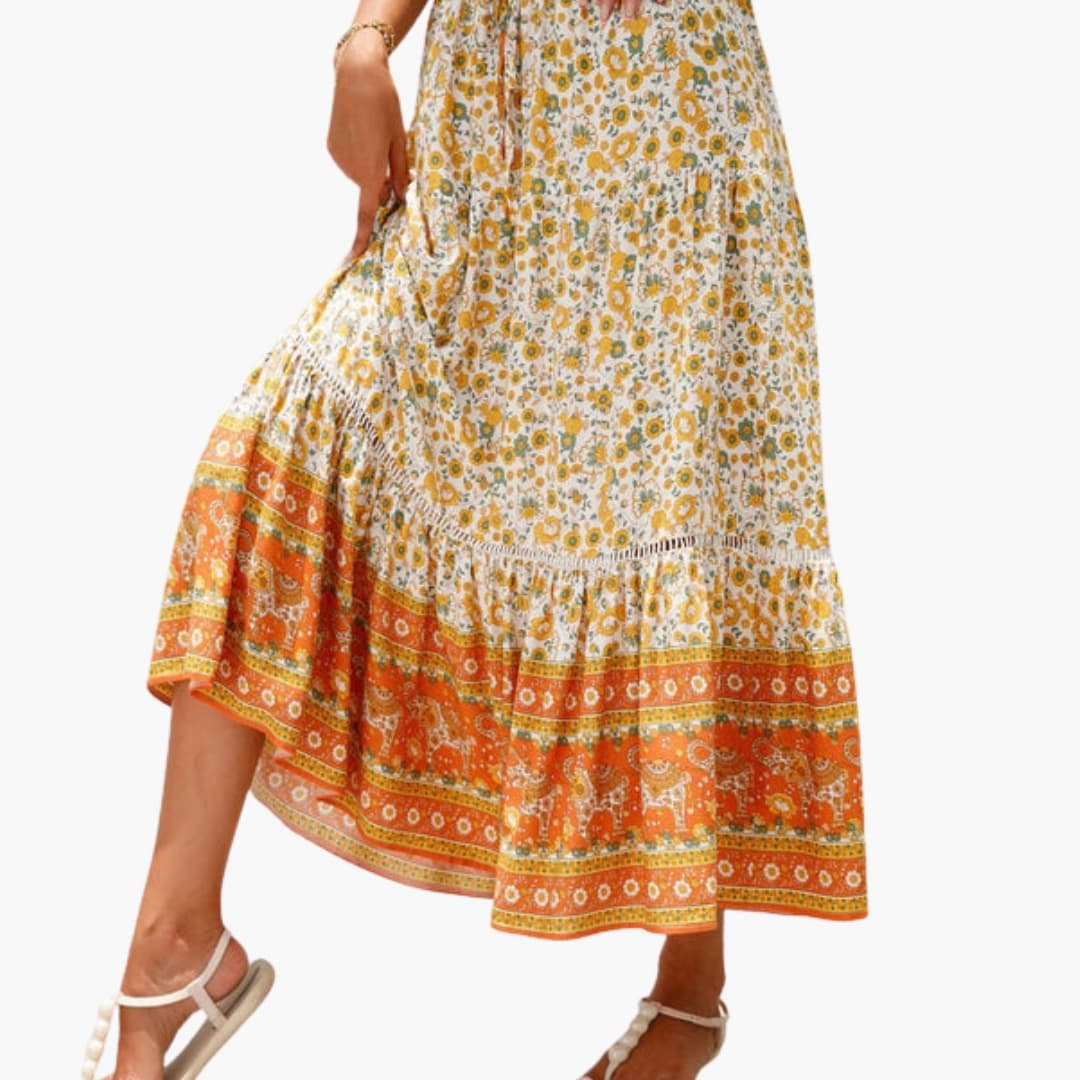 Women's Floral Midi Skirt Elastic Waist