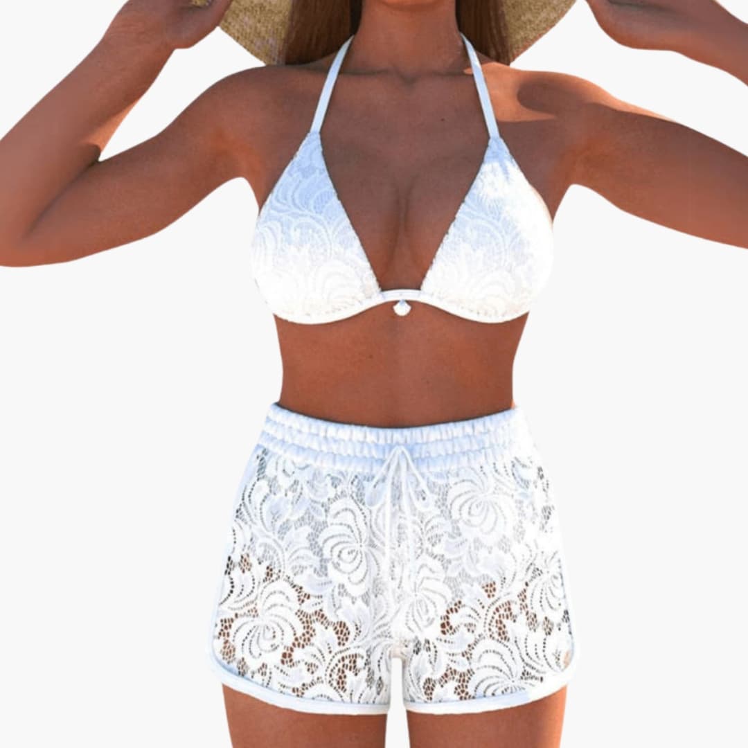 Women's Lace Trim Bikini Set Halter Triangle