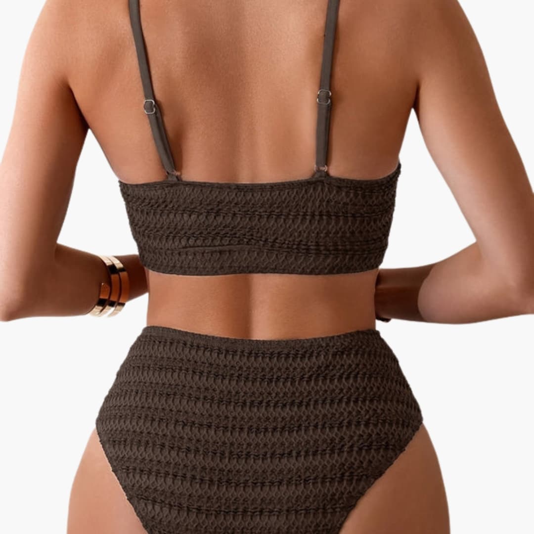 Women's High Waisted Textured Bikini Set Spaghetti Straps