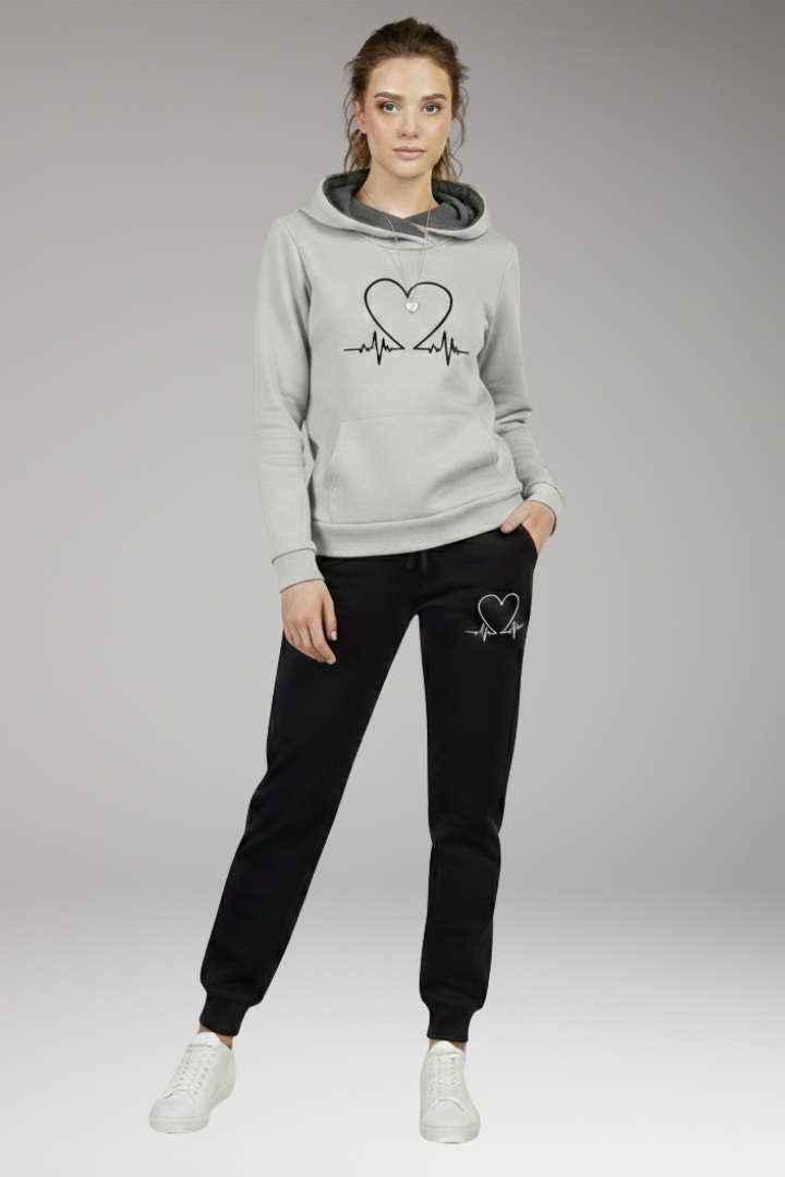 Women's Printed Jogging Suit Hoodie Tapered Pants