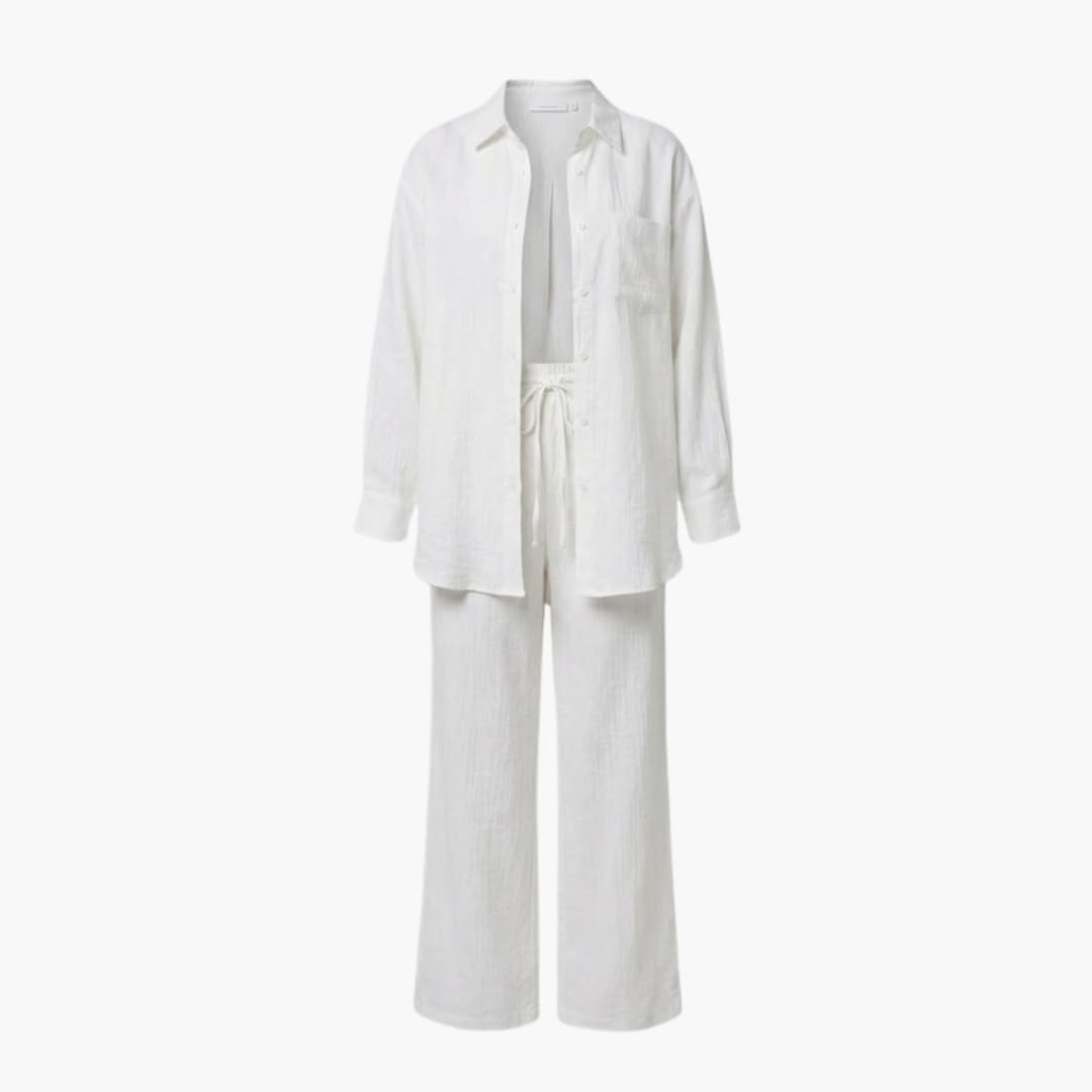 Women's Linen Button-Down Shirt And Pants Set