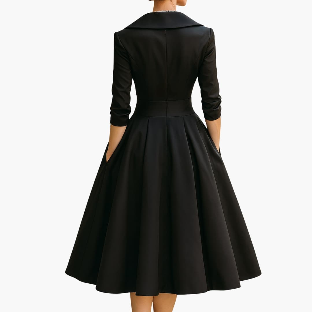 Women's Long Sleeve Midi Dress Fitted Waist Mid Calf