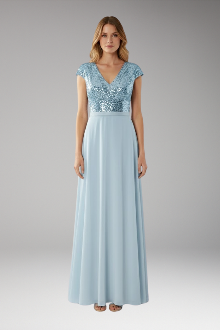 Women's V-Neck Maxi Dress Sequin Chiffon