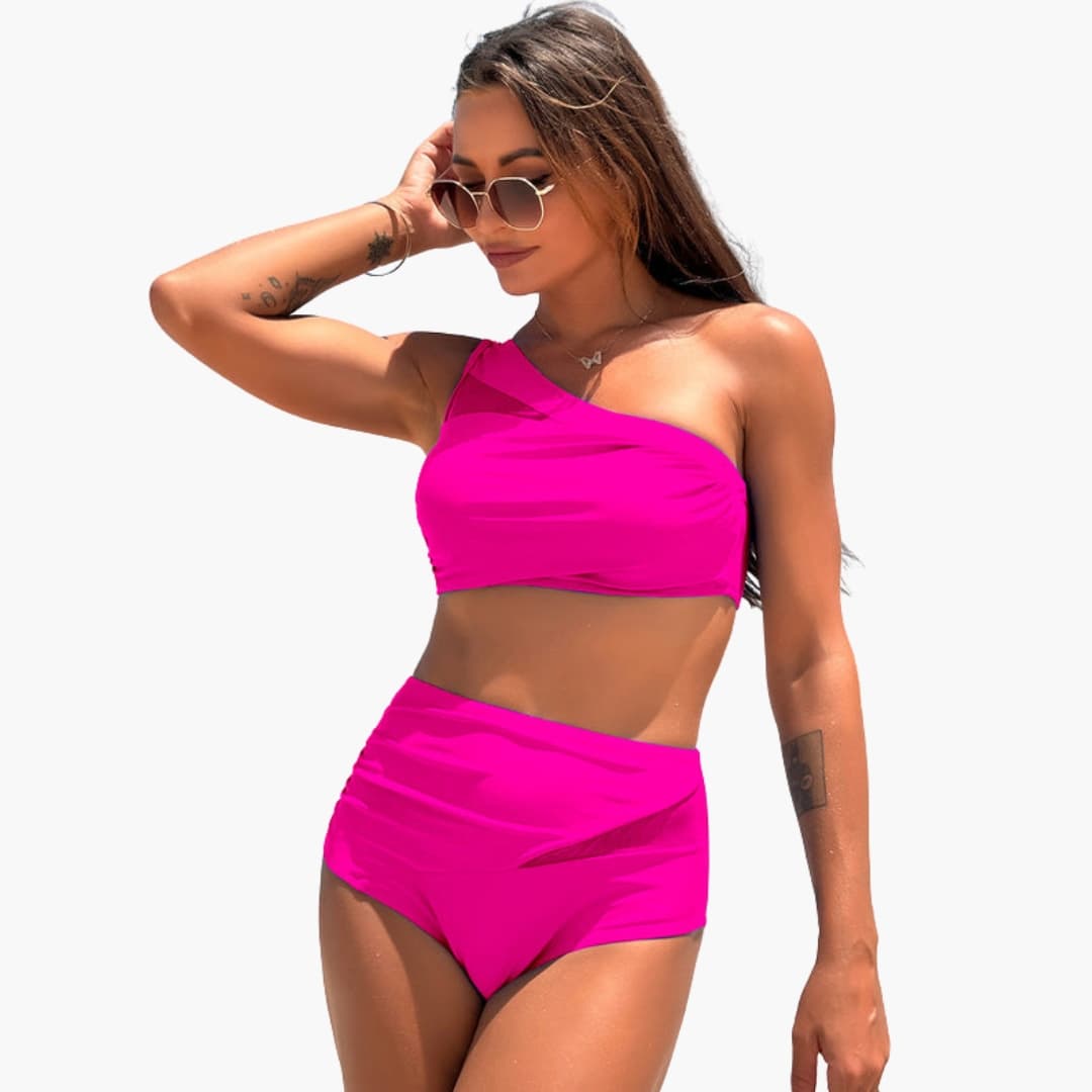 Women's High Waisted One Shoulder Bikini Set