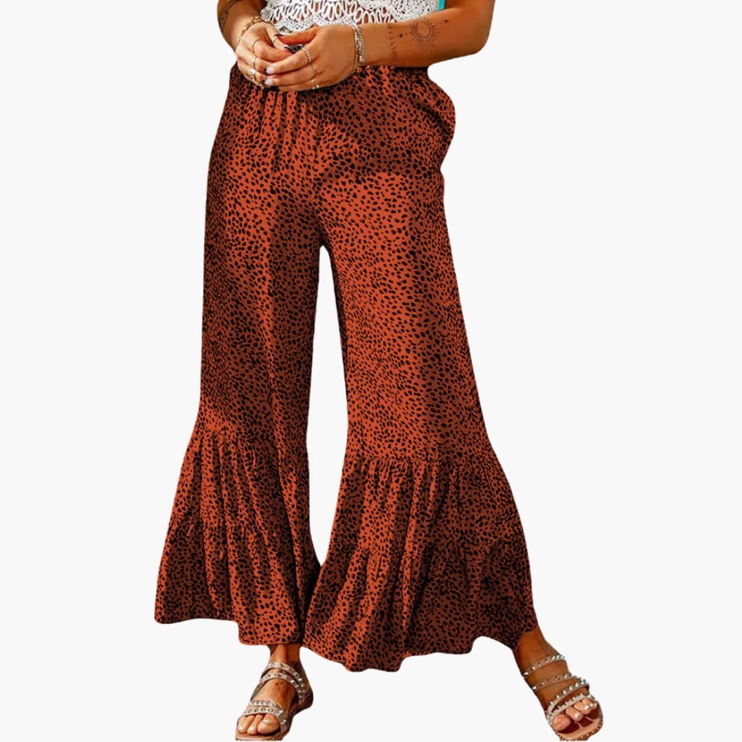 Women's High Waist Palazzo Pants Elastic Waist Tie Belt