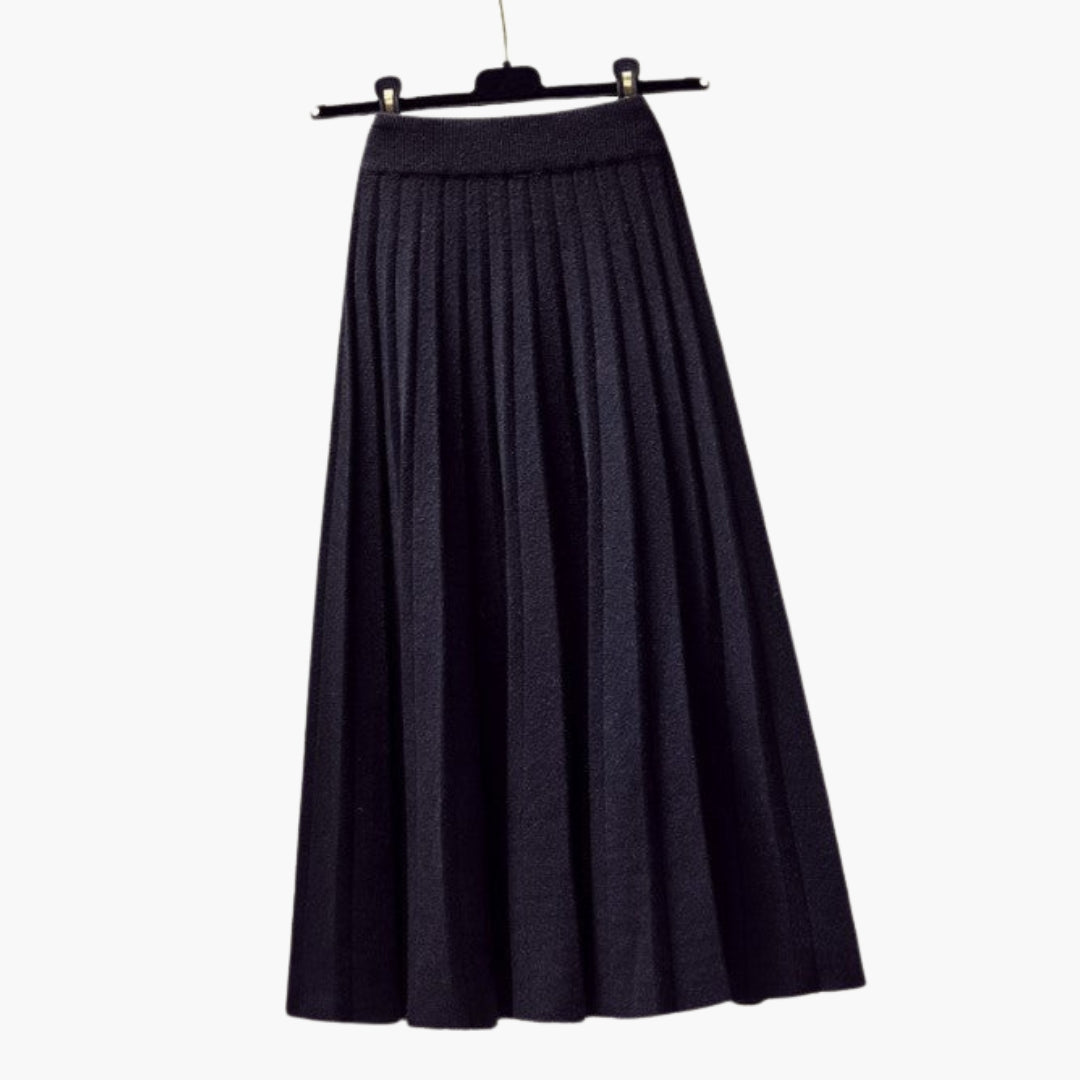 Women's Pleated Maxi Skirt Elastic Waist Ribbed