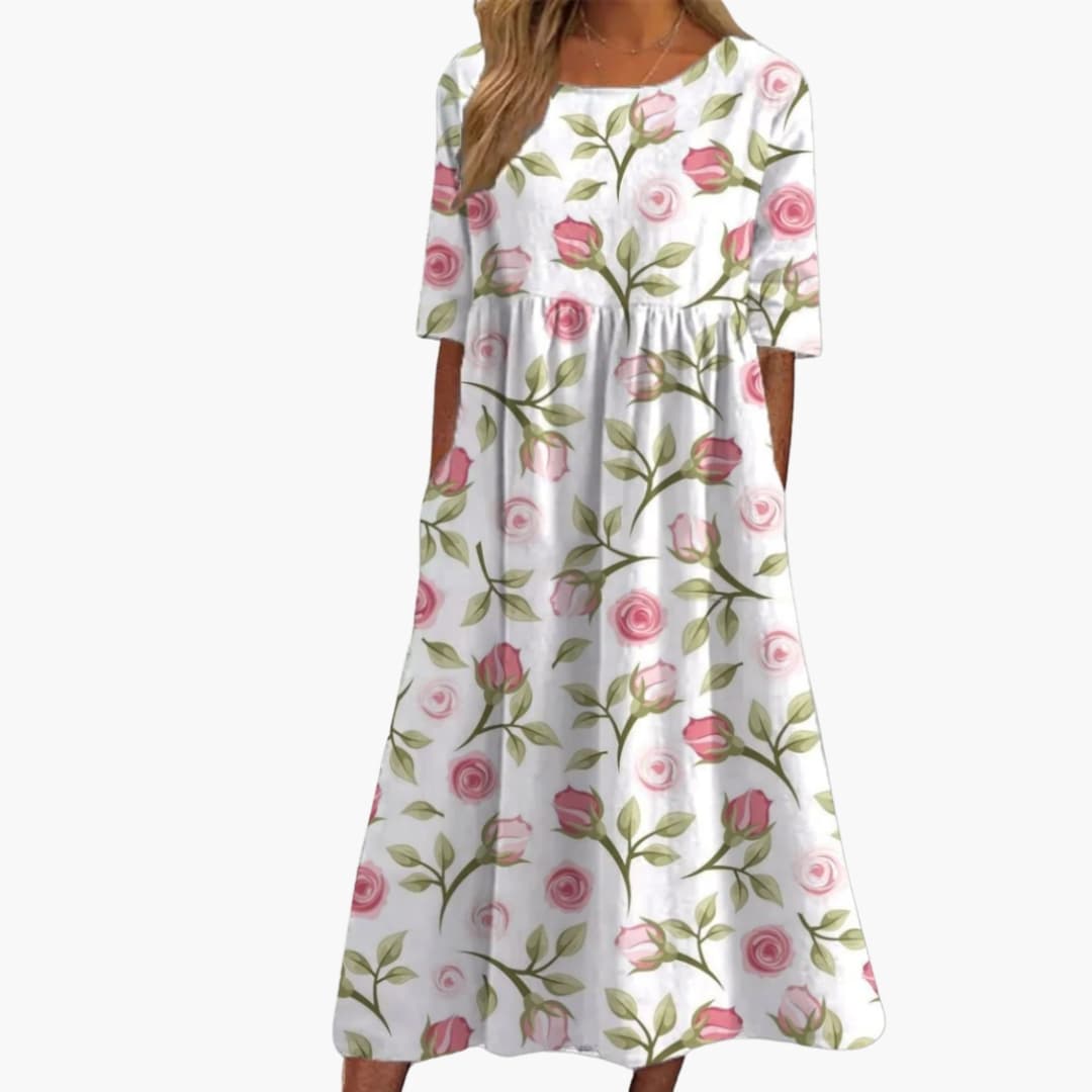 Women's Short Sleeve Midi Dress Loose Fit Summer Print Dress