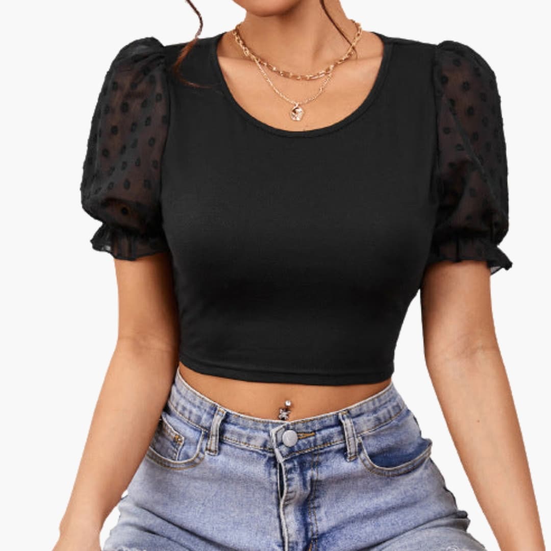 Women's Cropped Sheer Puff Sleeves